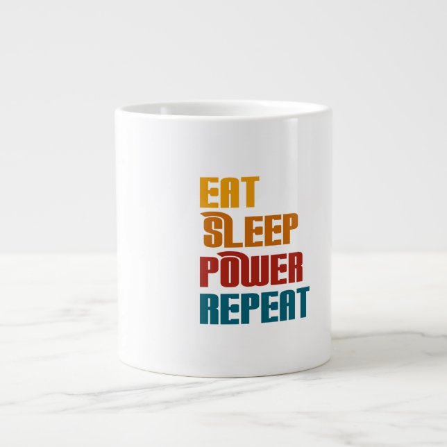 Caneca De Café Grande Coma o poder do sono repita engraçado (Frente)