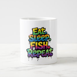Caneca De Café Grande Coma Peixe Dormir Repita Grafite Arco-íris