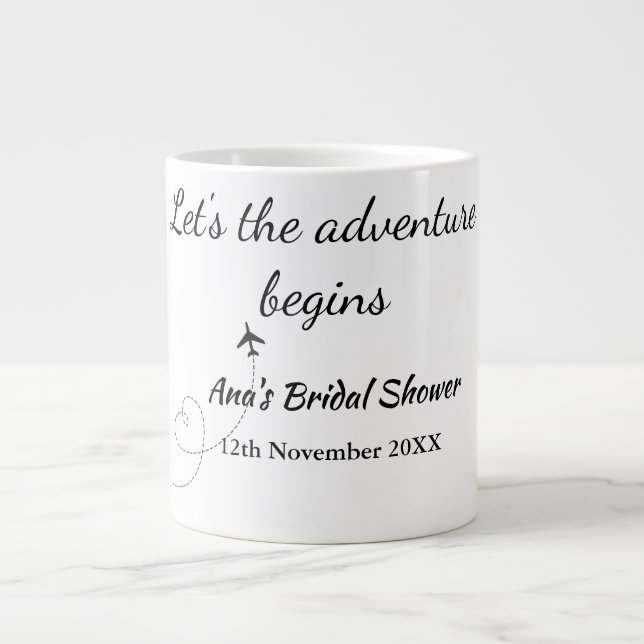 Caneca De Café Grande começa a aventura chá de noiva adicionar nome d (Frente)