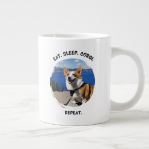 Caneca De Café Grande 'Comer. Dormir. Corgi. Repetir.' Foto Personalizáv