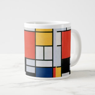 Caneca De Café Grande Composição de Piet Mondrian Vermelho Amarelo Azul