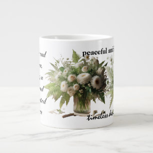 Caneca De Café Grande Composição floral verde e branco