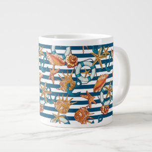 Caneca De Café Grande Conchas E Padrões De Âncora