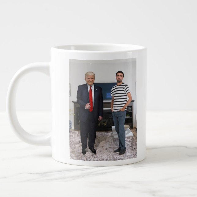Caneca De Café Grande Conheceu o Presidente Donald Trump| Adicione Sua F (Esquerda)