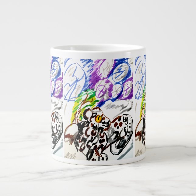 Caneca De Café Grande conjunto Snow Leopard  (Frente)