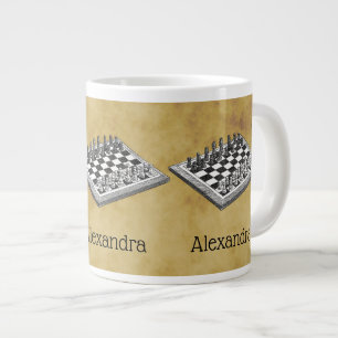 Caneca De Café Grande Conselho de xadrez e xadrez Vintage WBG aflita