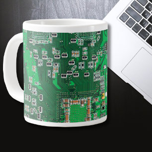 Caneca De Café Grande Conselho do circuito do Geek do computador verde