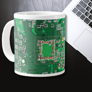 Caneca De Café Grande Conselho do circuito do Geek do computador verde