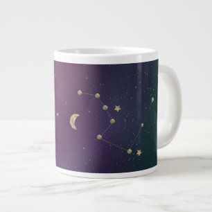 Caneca De Café Grande Constelação Galáxia Roxo Estrelas Douradas Ombre