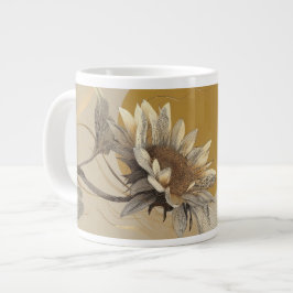 Caneca De Café Grande Contorno de Girassol Minimalista Neutro