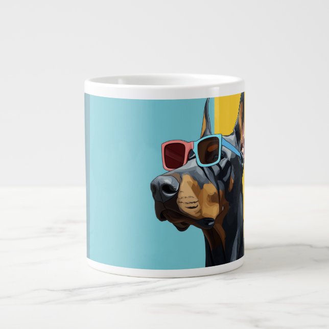 Caneca De Café Grande Cool Doberman with sunglasses (Frente)