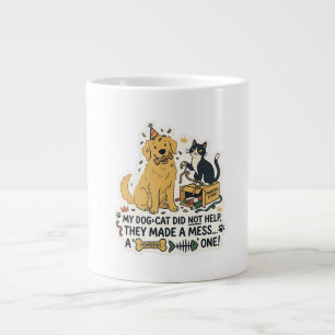 Caneca De Café Grande Copo de Ilustração de Cachorro e Gato Engraçados e