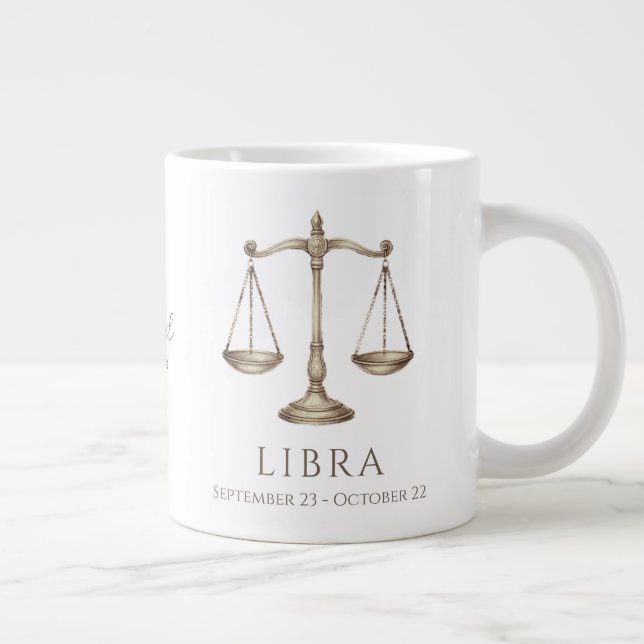 Caneca De Café Grande Copo Libra Zodiac Nome Personalizado & Data de Nas (Direita)