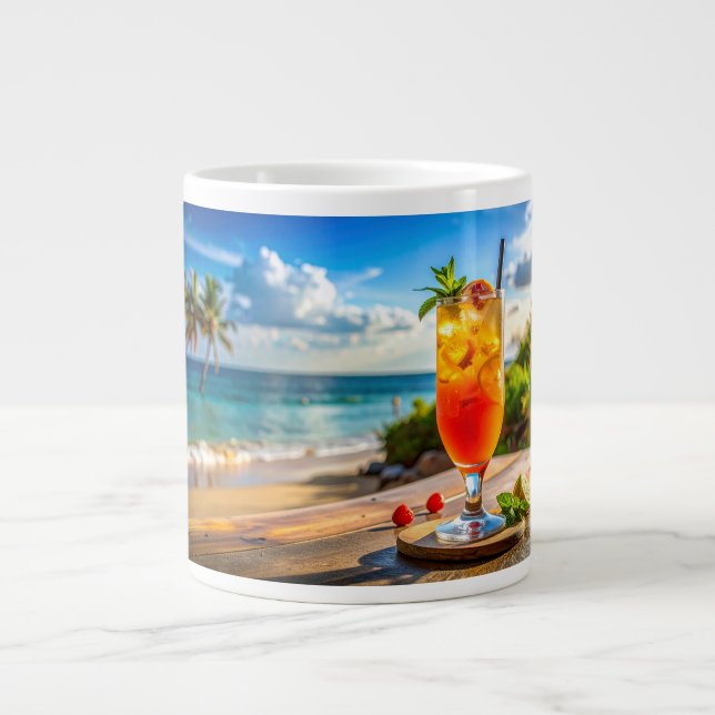 Caneca De Café Grande Coquetel na praia (Frente)
