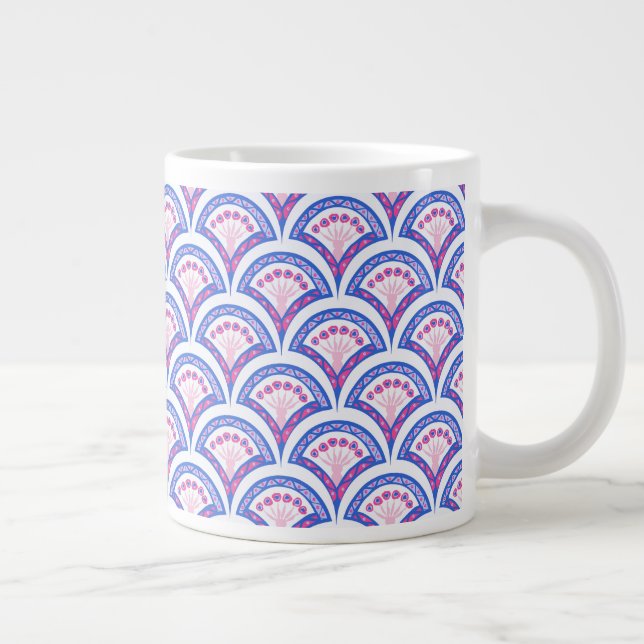 Caneca De Café Grande cor damasco floral azul (Direita)
