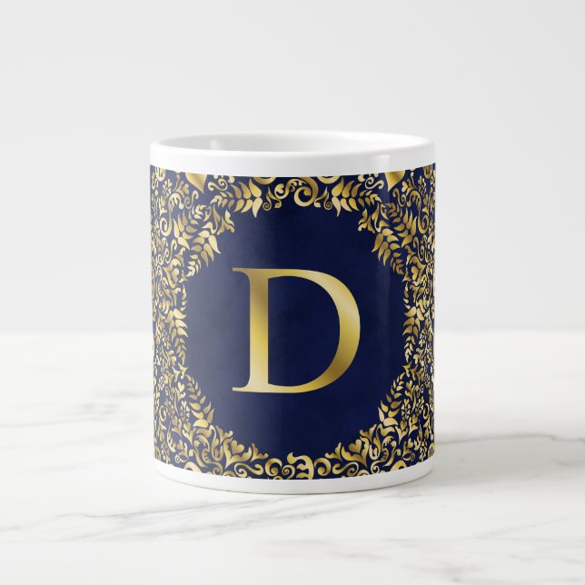 Caneca De Café Grande Cor damasco ouro letra D (Frente)