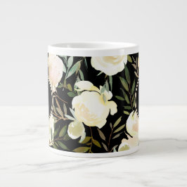 Caneca De Café Grande Cor de Água Romântica Floral Branca e Verde