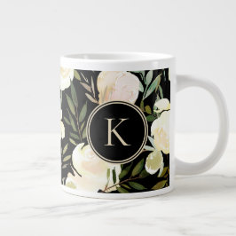 Caneca De Café Grande Cor de Água Romântica Floral Branca e Verde