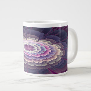 Caneca De Café Grande Cor-de-rosa Abstrato, cor-de-rosa, com flor em gre