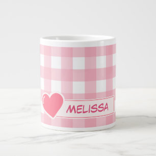 Caneca De Café Grande Cor-de-rosa-branca e Verificação de cor branca Jum
