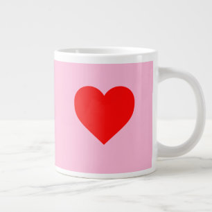 Caneca De Café Grande Cor-de-rosa com batimento cardíaco vermelho Pastel