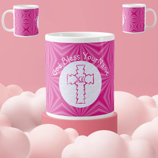 Caneca De Café Grande Cor-de-rosa-rosa-rosa, Zig-Zag, Cor-de-rosa, branc