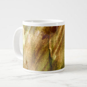 Caneca De Café Grande cor verde de arte, fundo pintado de mão castanha