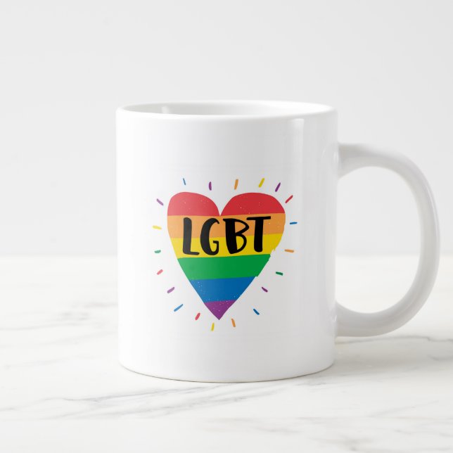 Caneca De Café Grande Coração Arco-Íris LGBT (Direita)