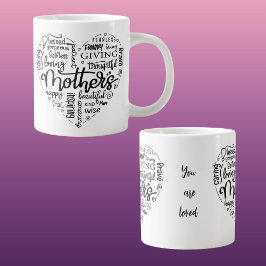 Caneca De Café Grande Coração da Tipografia Negra do Dia de as mães Mode