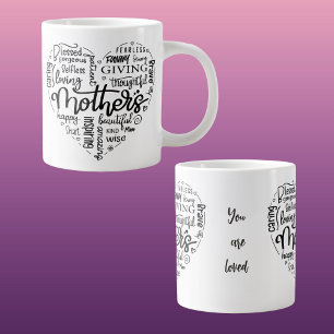 Caneca De Café Grande Coração da Tipografia Negra do Dia de as mães Mode
