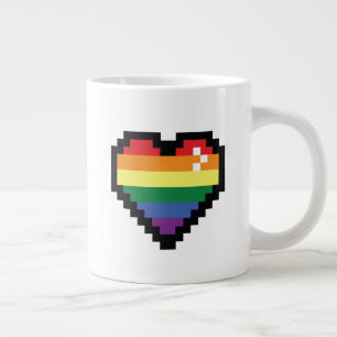 Caneca De Café Grande Coração de Pixel Arco-Íris