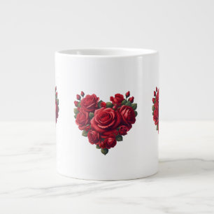 Caneca De Café Grande Coração de Rosas - Arte Floral Romântica