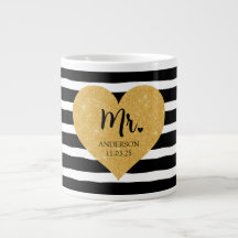 Coração Dourado Elegante Listras Pretas Recém-Casa