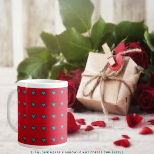 Caneca De Café Grande Coração e Seta Turquesa