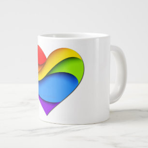 Caneca De Café Grande Coração em forma de camadas de arco-íris SlipperyJ
