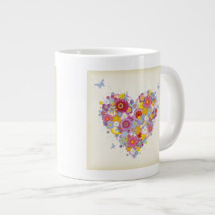 Caneca De Café Grande Coração floral com borboletas