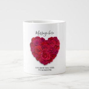 Caneca De Café Grande Coração Floral Romântico Rosa Vermelha com Texto P