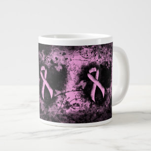 Caneca De Café Grande Coração Grunge da Fita de Sensibilização Rosa