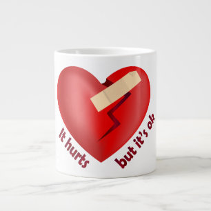 Caneca De Café Grande Coração quebrado curado com correção e citação de