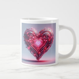 Caneca De Café Grande Coração Rosa Brilhante Moderno Futuro