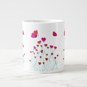 Caneca De Café Grande Corações e Borboletas Namorados Amor