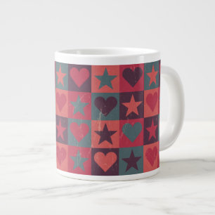 Caneca De Café Grande Corações E Estrelas Pink