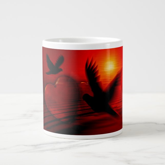 Caneca De Café Grande Corações e Pombas (Frente)