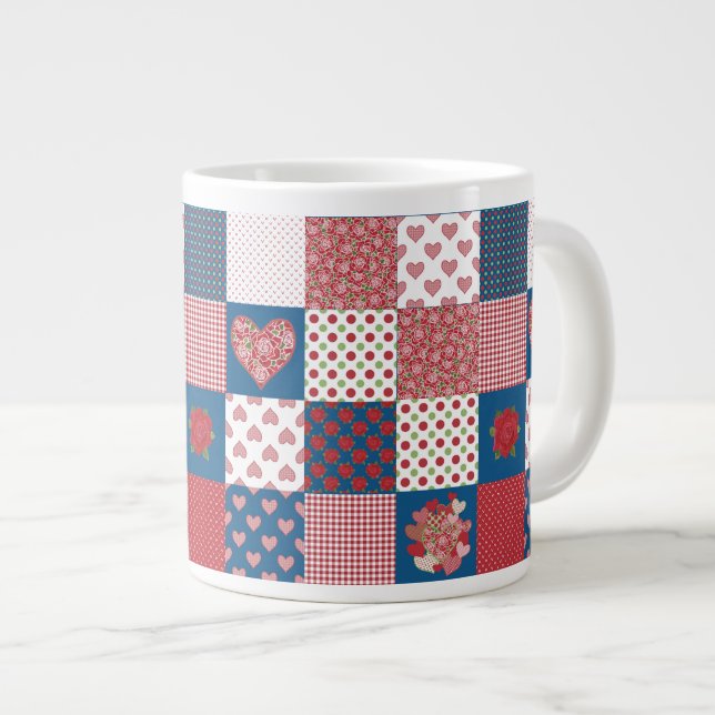 Caneca De Café Grande Corações e Rosas - Peixe-café Jumbo (Frente Esquerda)