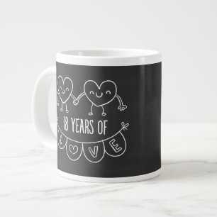 Caneca De Café Grande Corações Gift Chalk do 18º aniversário