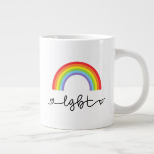 Caneca De Café Grande Corações LGBT e arco-íris