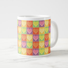 Caneca De Café Grande Corações Patchwork