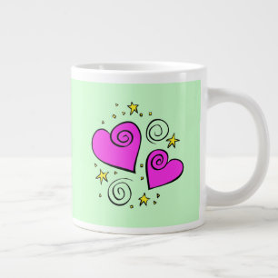 Caneca De Café Grande Corações Rosa, Amor, Romance, Dia de os namorados,