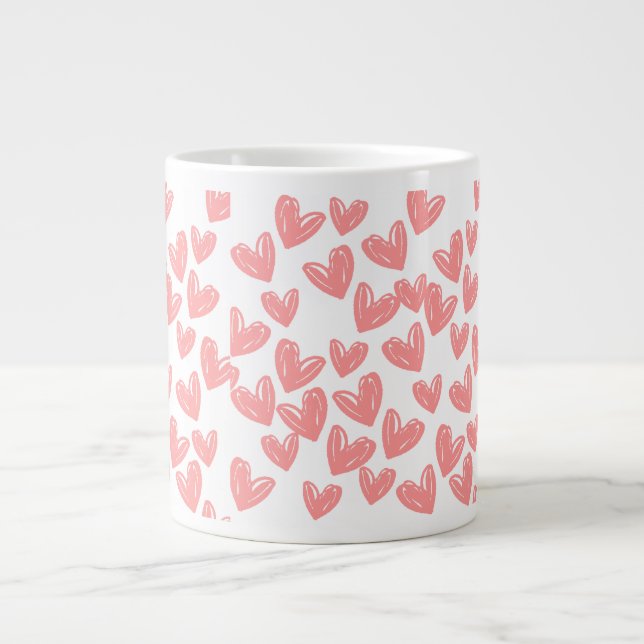 Caneca De Café Grande Corações Rosa Jumbo Mug (Frente)