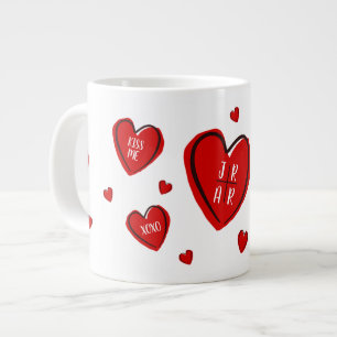 Caneca De Café Grande Corações Vermelhos de São Valentim Fofos Personali